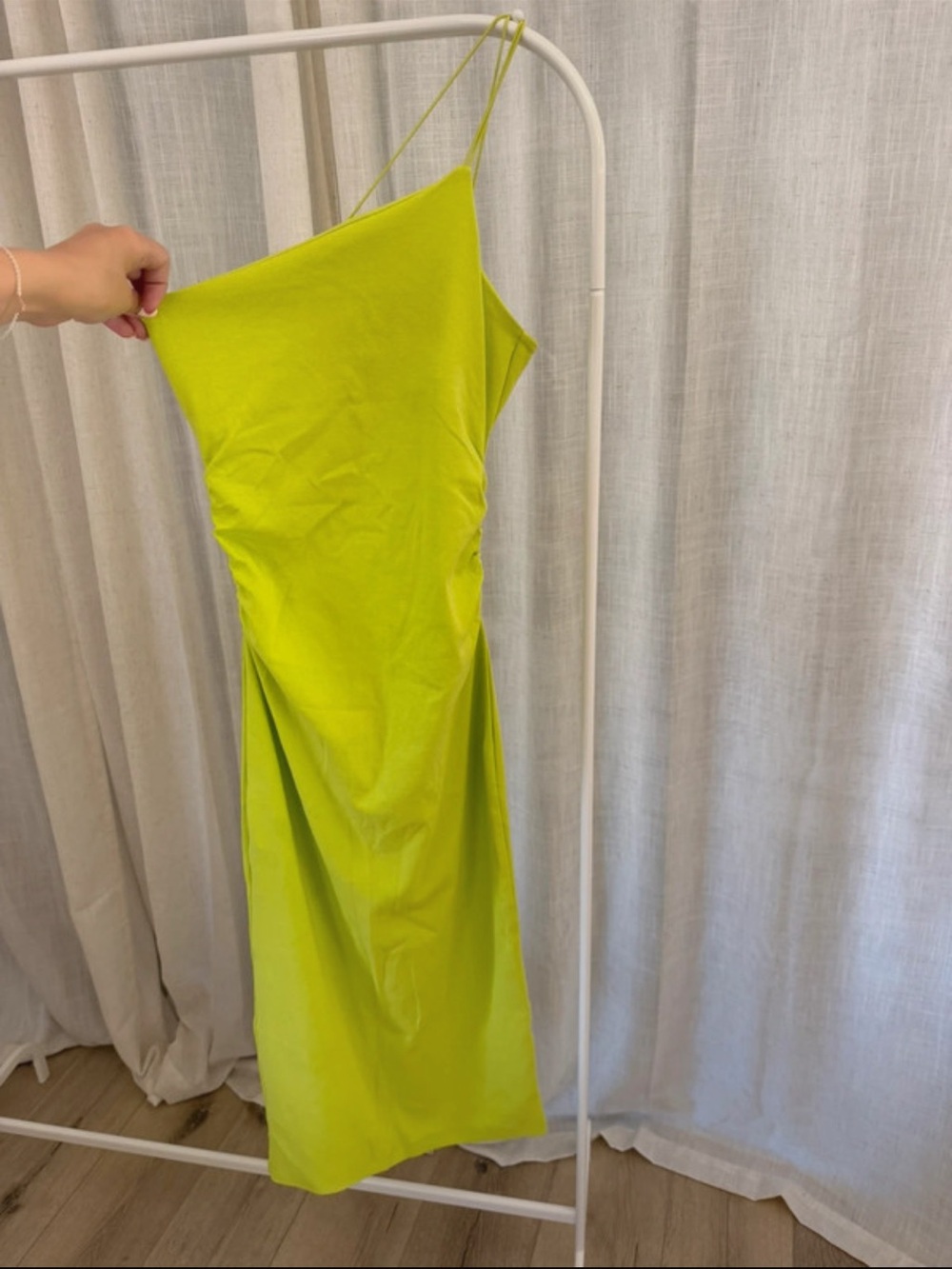 Zara Asymmetrical Lime Green Slip Dress with Thin Straps